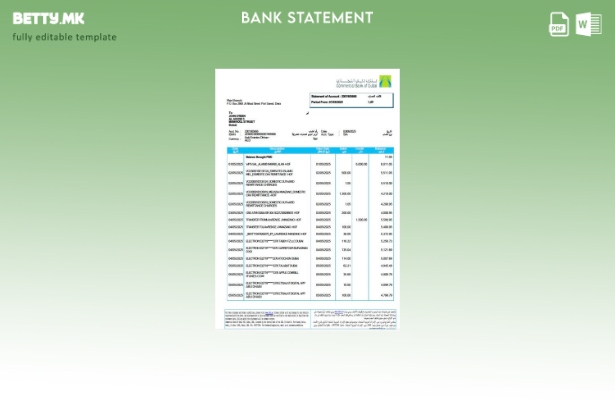 Модерен стил на шаблон за збор за извод од банкарска банка на ОАЕ Комерцијална б
